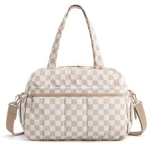 Women Retro Checker Imported Lightweight Water Resistant Gym Carry On Bag